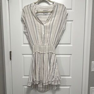 Women’s white stripe casual dress, linen.